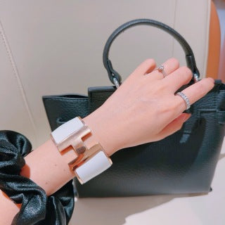 Hermès White Enamel Wide Cuff Bracelet 33mm