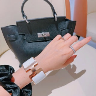 Hermès White Enamel Wide Cuff Bracelet 33mm