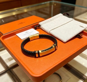Hermès Black Braided Leather Accent Bracelet