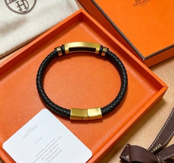 Hermès Black Braided Leather Accent Bracelet