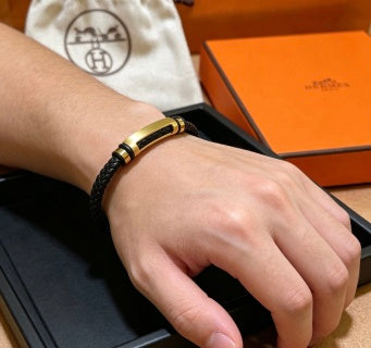 Hermès Black Braided Leather Accent Bracelet