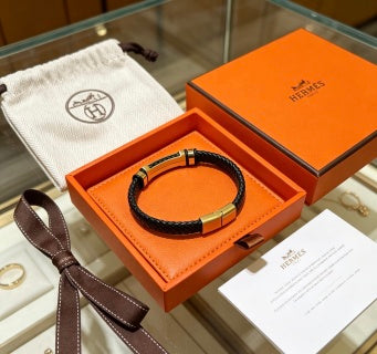 Hermès Black Braided Leather Accent Bracelet