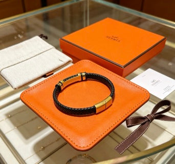 Hermès Black Braided Leather Accent Bracelet