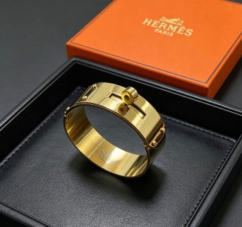 Hermès Golden Wide Hinged Cuff Bracelet 21mm