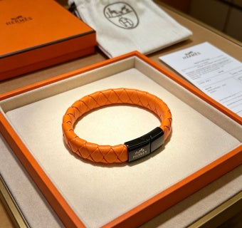 Hermès Woven Leather Signature Clasp Bracelet