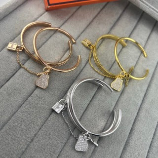 Hermès Pavé H Lock Open Bangle Bracelet