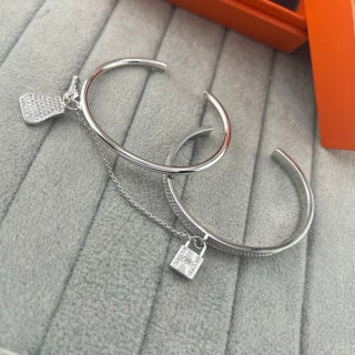 Hermès Pavé H Lock Open Bangle Bracelet