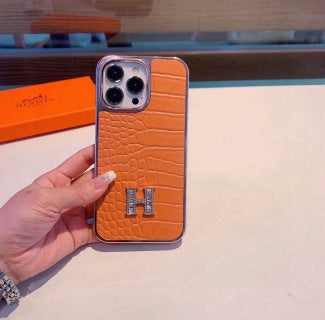 Hermès Crocodile Texture H Emblem Phone Case