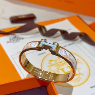 Hermès Blue Accent Clic H Leather Bracelet