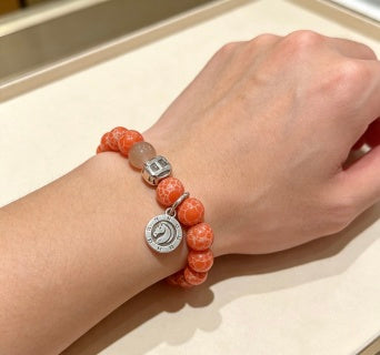 Hermès Coral Bead H Charm Bracelet
