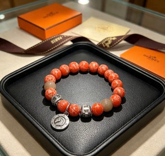 Hermès Coral Bead H Charm Bracelet