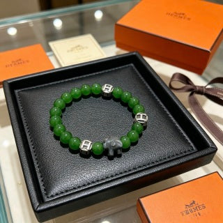 Hermès Emerald Bead H Accent Bracelet