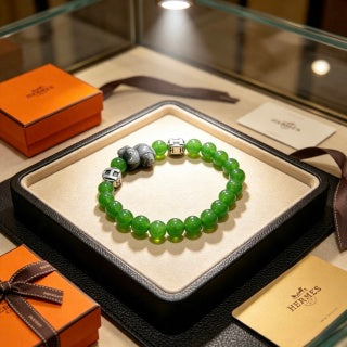 Hermès Emerald Bead H Accent Bracelet