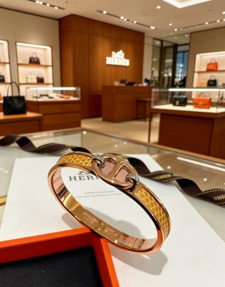 Hermès H Signature Leather Inlay Bracelet