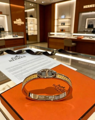 Hermès H Signature Leather Inlay Bracelet