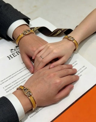 Hermès H Signature Leather Inlay Bracelet