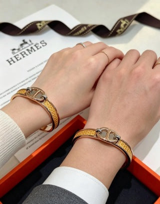 Hermès H Signature Leather Inlay Bracelet