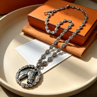 Hermès Equestrian Crest Medallion Necklace